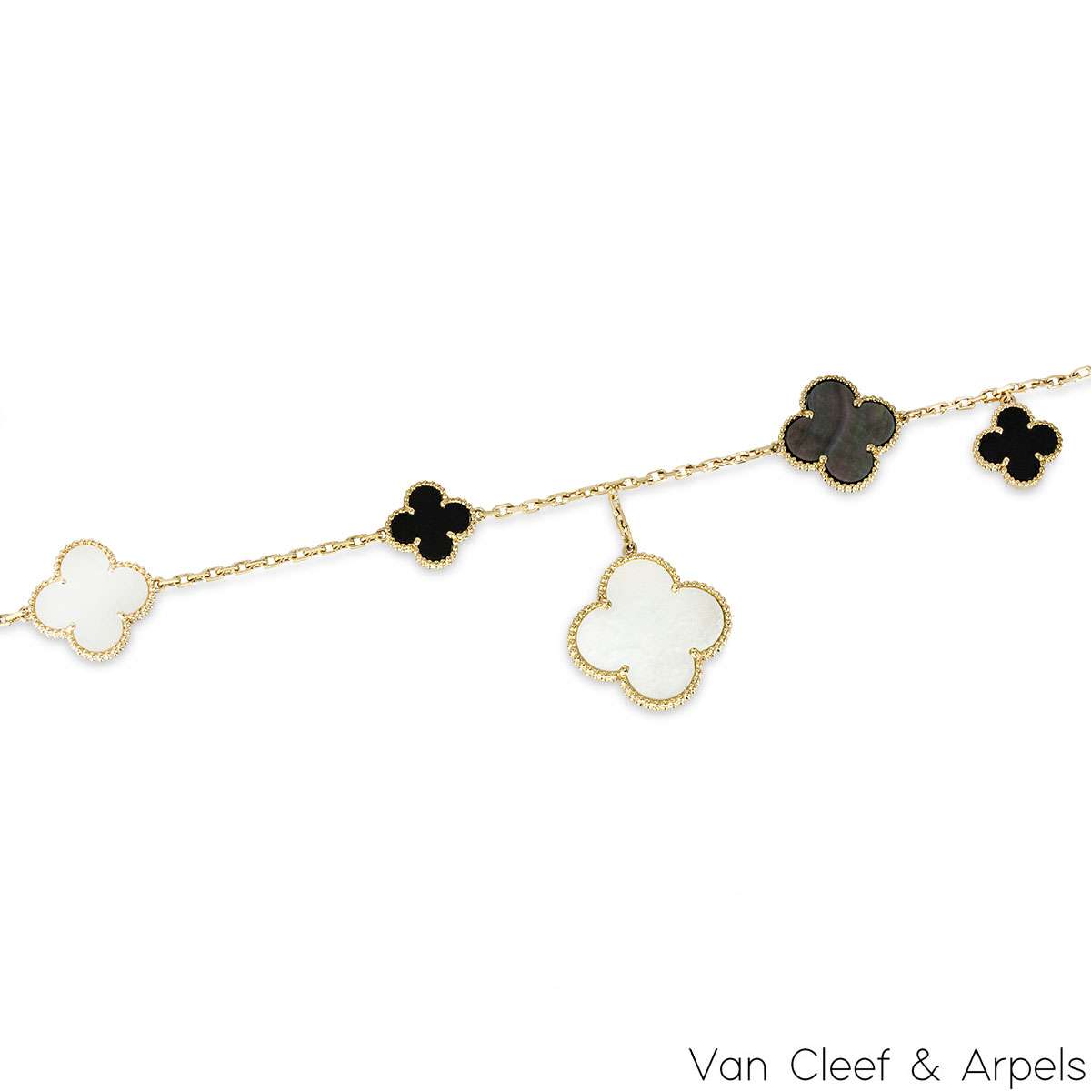 Van Cleef & Arpels Yellow Gold Mother of Pearl & Onyx Magic Alhambra 5 Motif Bracelet VCARD78700